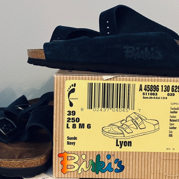 Birki’s Lyon Navy Suede Women's Sandal, Size 8 - Picture 6 of 6